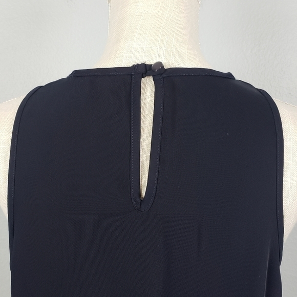 PLEIONE Ruffled Sleeveless Hi-Low Shift Dress Navy Blue Ethereal Flowy Sz M - Picture 10 of 12